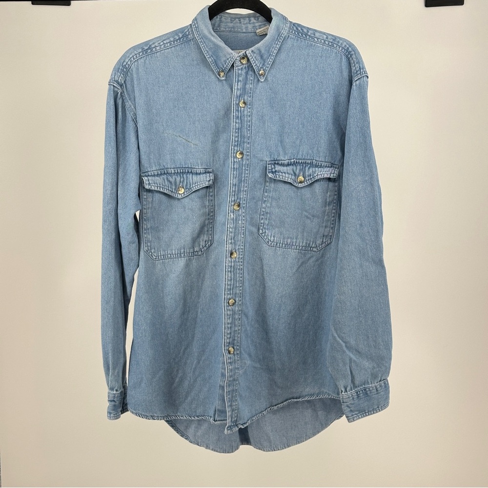 Men’s Medium Vintage 90’s Classic Blue Chambray Button-Down Shirt 100%‎ Cotton